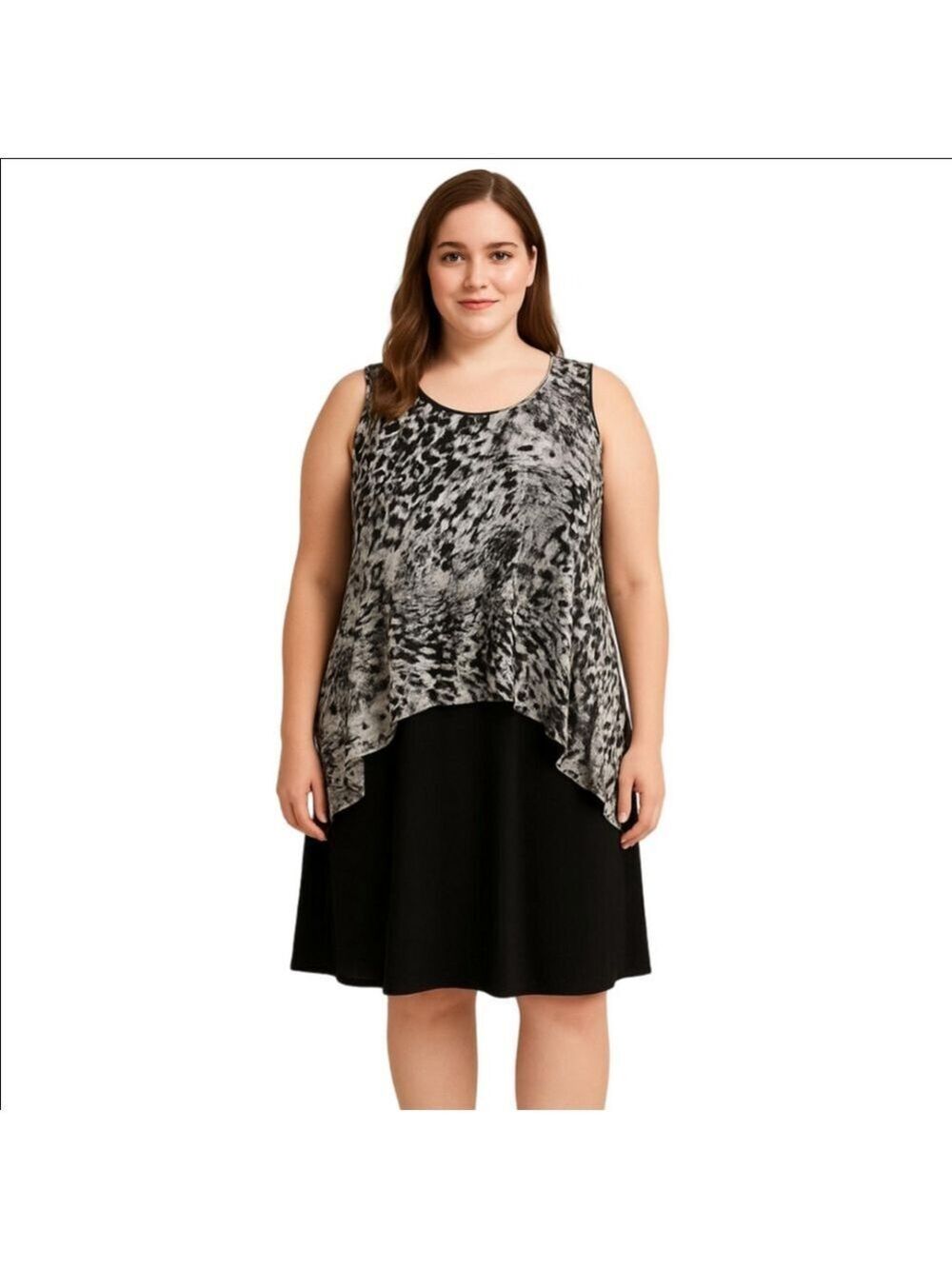 Tradition Brown, Cream And Black Leopard Print Sleeveless Layered Dress